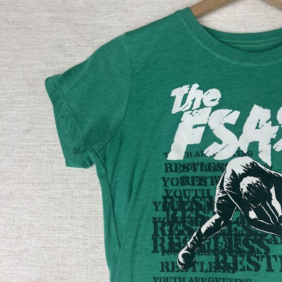 VTG Famous Stars and Straps FSAS Graphic T-shirt Girl's Large Green Crew Cotton - Picture 2 of 11